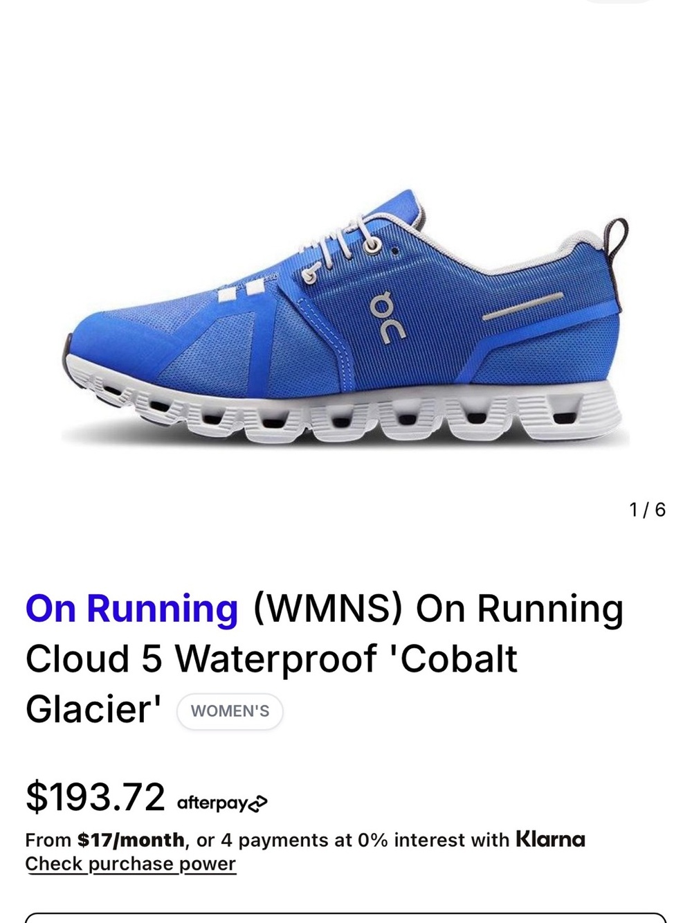 On CLOUD CLOUD 5 WATERPROOF SZ 7.5 m / 9w new in box !!!